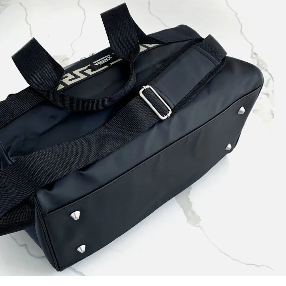 Versace Fragrances Black Duffle with Silver Tone Zipper Travel Overnight Bag New